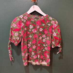 Zara Green Top with Pink Floral Print